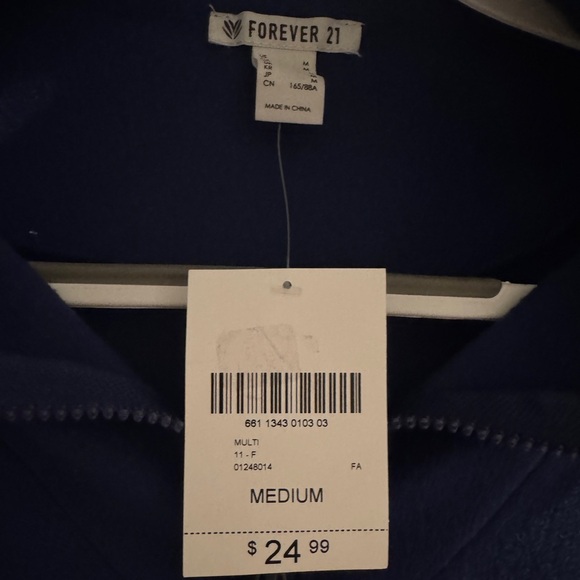 NWT forever 21 cropped long sleeve jacket no hood Sz M in navy / light blue - Picture 2 of 6